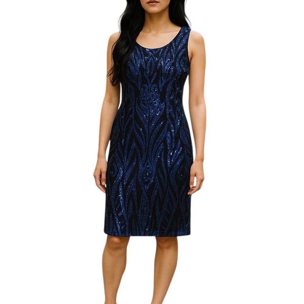 Calvin Klein Womens 4 Midnight Blue Mesh Sequin Cocktail Dress